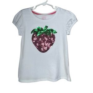 Isaac Mizrahi Girl’s Sequins Strawberry Short Puff Sleeve White Tee
